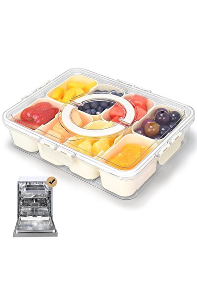Generic 1 pcs Divided Serving Tray with Lid and Handle, Clear Snackle Box Cha...