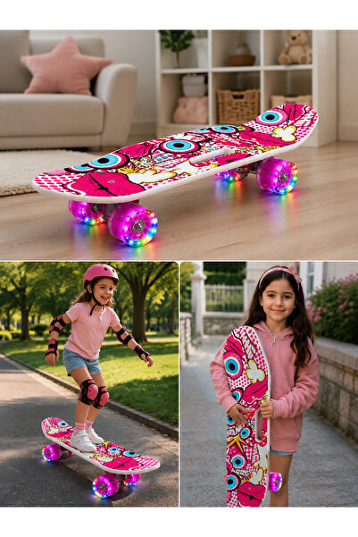 Erzi Işıklı Slikon Teker Kaykay MSE-31 Pembe