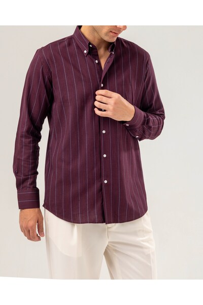 TerziAdemAltun Italian Style Men's Safari Button-Down Collar Striped Linen Sh...