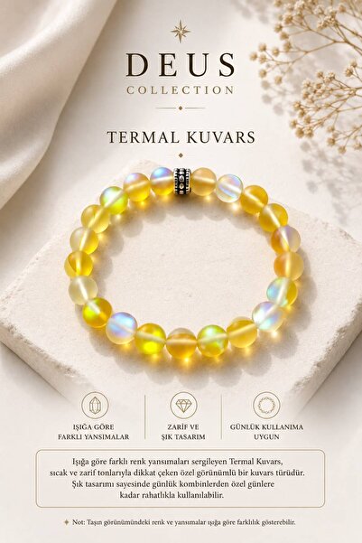 Sarı Termal Kuvars Doğal Taş Bileklik 8 mm Şık Tasarım Kadın Doğaltaş Bileklik