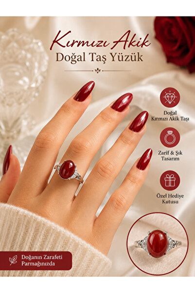 The Magıc of Healıng Stylish Women's Ring with Red Agate Natural Stone