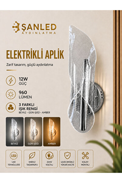 ŞANLED Decorative 12W Indoor Chrome Case 3 Color Light Modern Wall Sconce Ele...