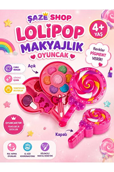 SAZE Şaze Shop Lolipop Makyaj Seti Oyuncak 4+ Yaş Pigmentli Çocuk Makyaj Pale...