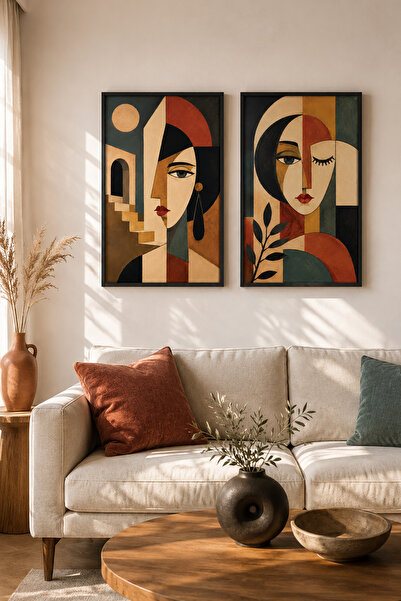 ARTI HOME Set de 2 tablouri din lemn cu figuri feminine abstracte moderne – P...