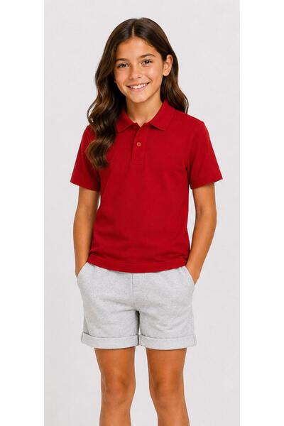 Kuraff Giyim Unisex Cotton Plain Woven Short Sleeve Polo Collar School T-Shirt