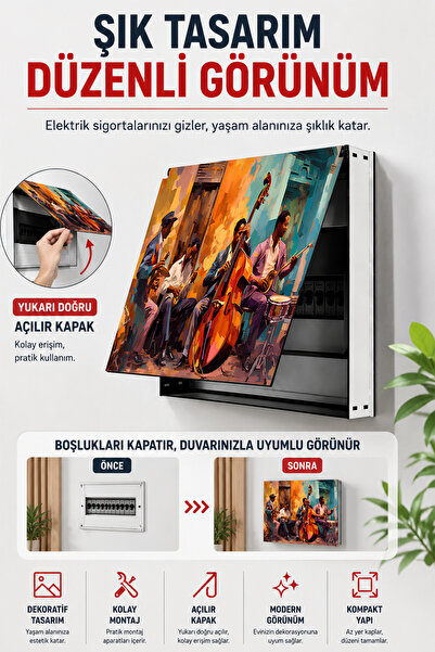 kutuTR Dekoratif Sigorta Kutusu Kapağı 39x32 cm Açılır Kapaklı Elektrik Panosu Gizleme Paneli SS038