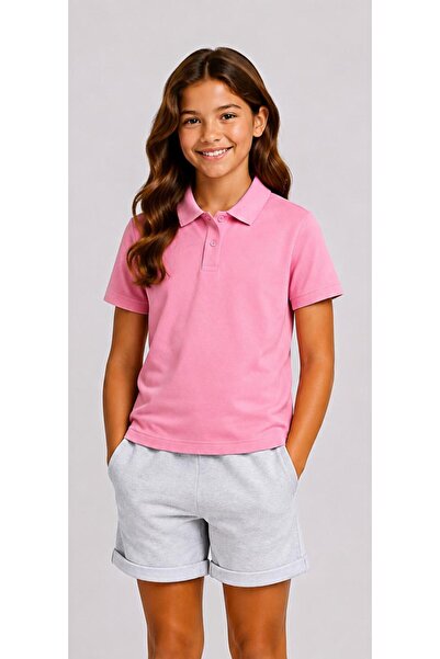 BAGİSTA BUTİK Unisex Cotton Plain Woven Short Sleeve Polo Collar School T-Shirt