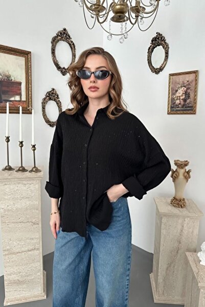LUMU Black Embroidered Oversize Shirt