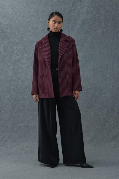 ELBEE Burgundy striped oversize jacket