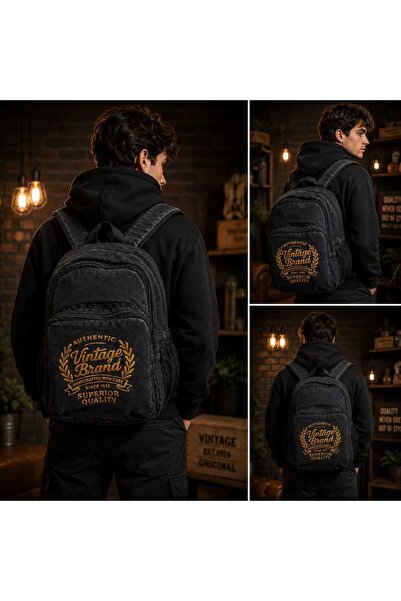 DARK COTTON Vintage Kanvas Sırt Çantası Unisex Günlük Okul Seyahat Laptop Böl...