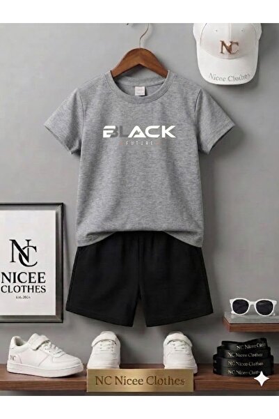 Leto Lykia Summer Children's T-Shirt Shorts Unisex (White with Black Print)
