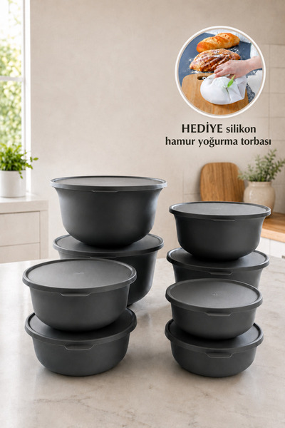 HOMENIVA 4 Boy Kapaklı Saklama Kabı Seti - Hamur Mayalama Kabı 2X(7,5) lt,2X(...