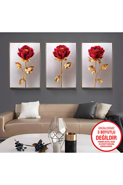 EMYA HOME Gold Metal Framed Roses 3-Piece Canvas Painting Set