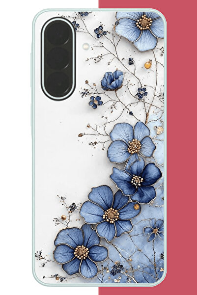 Samsung Galaxy A27 Uyumlu mavi çiçek UV Baskılı Silikon Kılıf