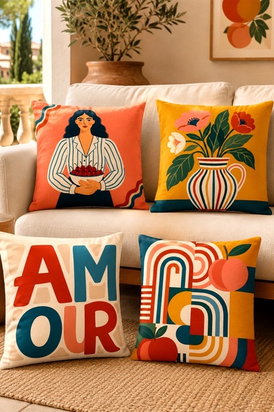 EVPANYA Fruity Women's Patterned 4-Piece Throw Pillow Cover Set