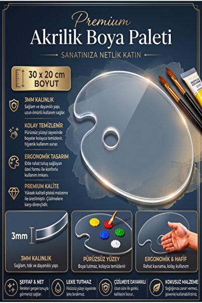 Genel Markalar KİŞİYE ÖZEL PLEKSİ AKRİLİK ŞEFFAF RESİM-BOYA PALETİ (30x20 cm-...
