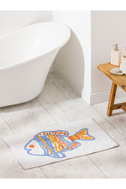 LC Waikiki Trendlucky Fish Embroidered Bath Mat with Difference in Color 50X8...