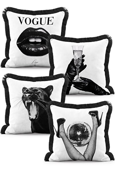 IdeCraft Black and White Lip Panther and Disco Sphere Patterned 4-Piece Fring...
