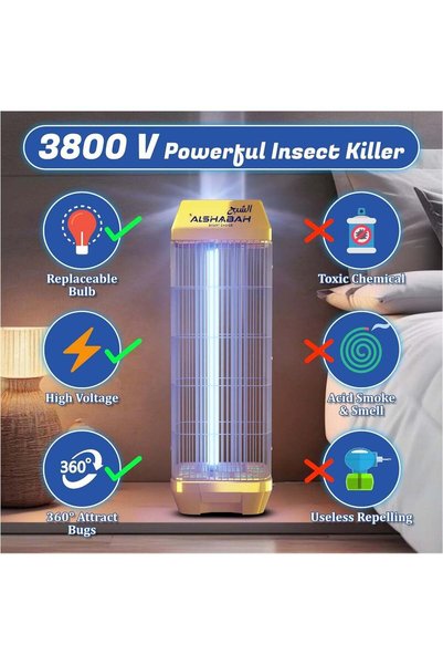 ALSHABAB Alshabah Original Mosquito Killer, 3800V Smart Killer Mosquito Lamp with UV Light, High Powered Bugg Zapper for Indoor, Kitchen, Patio, Backyard - 3 Year