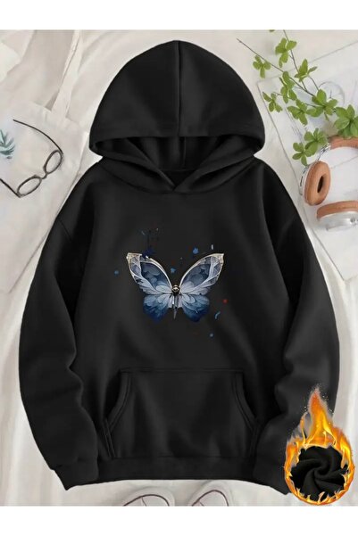 FUFLUNS Butterfly Printed Oversized Unisex Women'S/Men's Hooded Sweatshirt