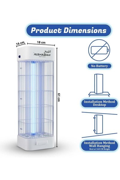 ALSHABAB Alshabah Original Mosquito Killer, 3800V Smart Killer Mosquito Lamp with UV Light, High Powered Bug Zapper for Indoor, Kitchen, Patio, Backyard, White - 3 Year