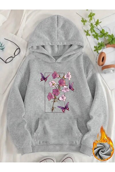 FUFLUNS Butterfly Flower Printed Oversize Unisex Women'S/Men's Hooded Sweatshirt