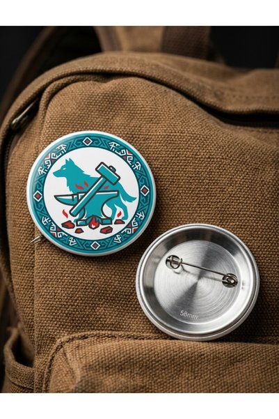 Fikart Gökbörü ve Bozkurt Efsanesi Özel Çizim Tasarımlar 5'li Paket 58mm Buton Rozeti Seti