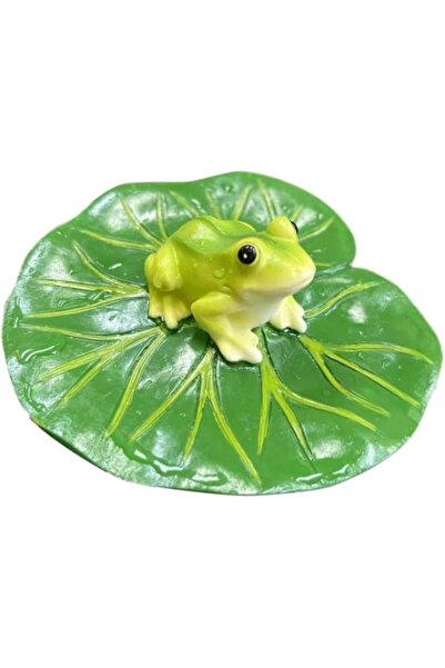 Generic Tazweeq Floating Water Lily Leaf with Frog Figurine, Landscaping Acce...