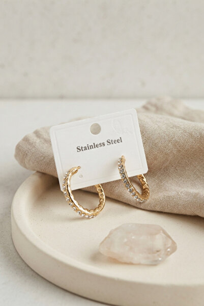 Skygo 316L Steel Gold Color Zircon Stone Hoop Model Earrings Tj-Bkp12056