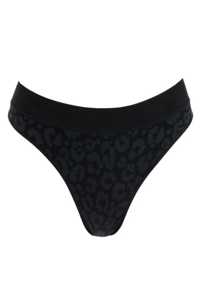 OEM Chiloți tanga de damă, negri, cu imprimeu leopard, reiați, fără cusături