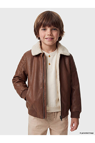 LC Waikiki Timeless Clothing & Timeless Choices Fur Collar Boys' Leather Look...