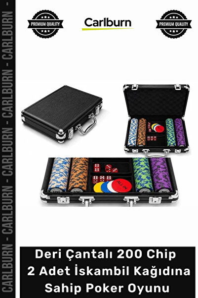 Carlburn #Poker Lüks Kaliteli Set Deri Çantalı 200 Chip 2 Adet İskambil Kağıd...