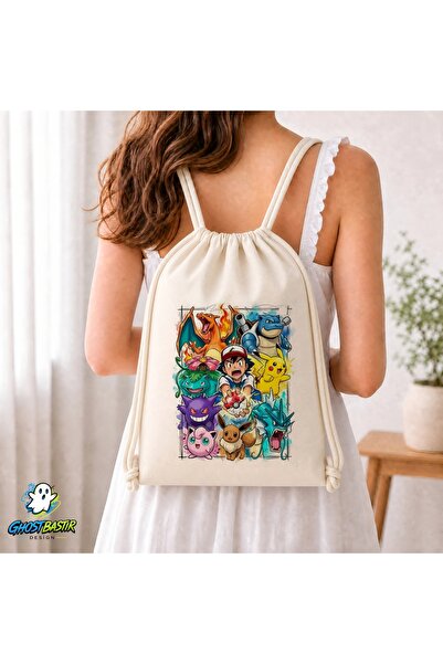 Ghostbastır Design Pokemon Drawstring Linen Bag C238