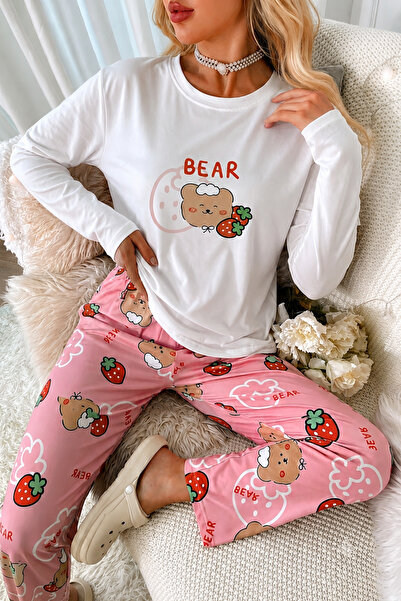 Zaya Homewear Long Sleeve Strawberry Pajama Set Super Soft Basic Single Jersey