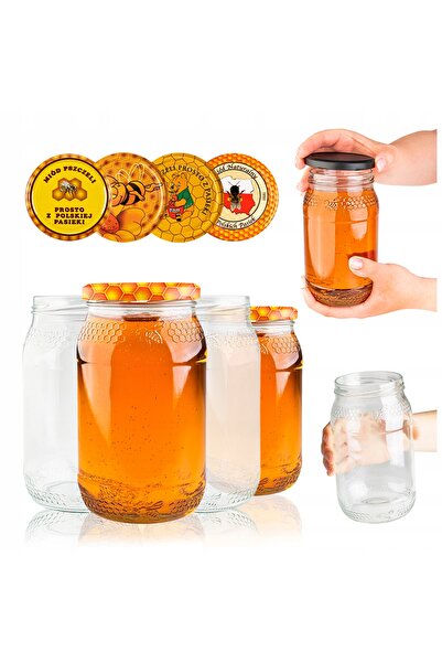 SuperButelki Set Borcane din Sticla Model Fagure cu Capace, 900 ml, Fi 82 mm,...