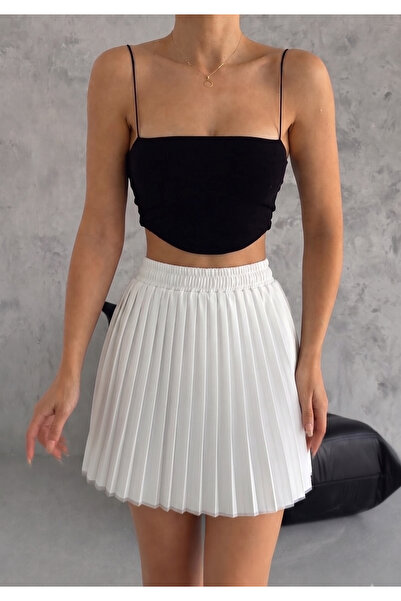 YUSUF CAN KARATAŞ KARATAŞ GİYİM Women's Pleated Elastic Waist Shiny Lacquer F...