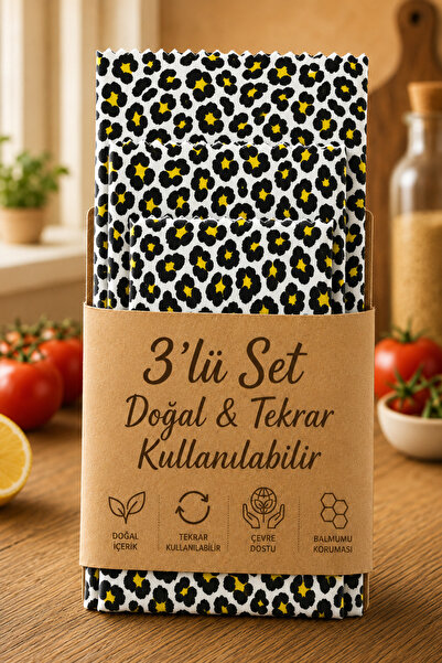 Amore De Fiori Leopar Desenli Balmumu Kumaş 3’lü Set – 20x20, 30x30, 40x40 cm...