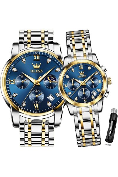 OLEVS Luminous Quartz Couple Watches for Lovers Calendar Window Waterproof 3A...