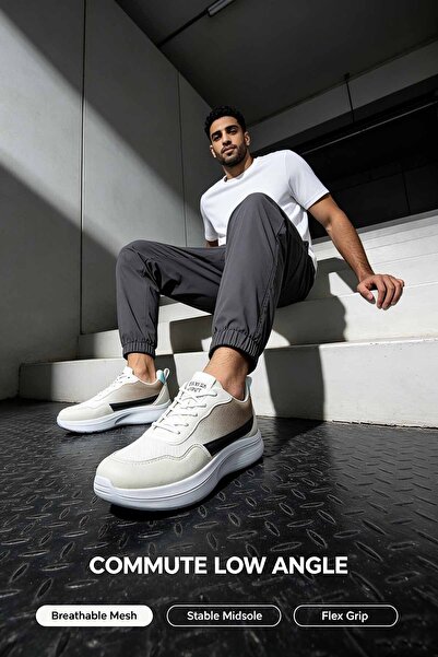 Al Masheel Store Men’s Beige Cream Color Block Mesh Sneakers, Lightweight Cus...