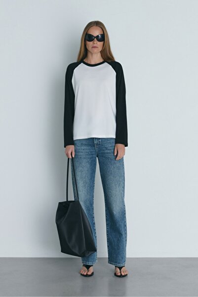 Suud Collection Μαύρο μπλουζάκι Reglan διπλού χρώματος