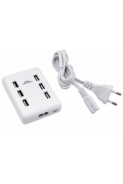Taimi محور شحن USB بـ 6 منافذ، محول USB متعدد المنافذ مع محول طاقة، أبيض اللون
