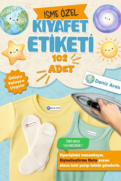 MSticker Kıyafet Etiketi - Okul Kıyafetlerine Kişiye Özel 30 Saniyede Kolay Uygulama Yıkanabilir - Gezegenler