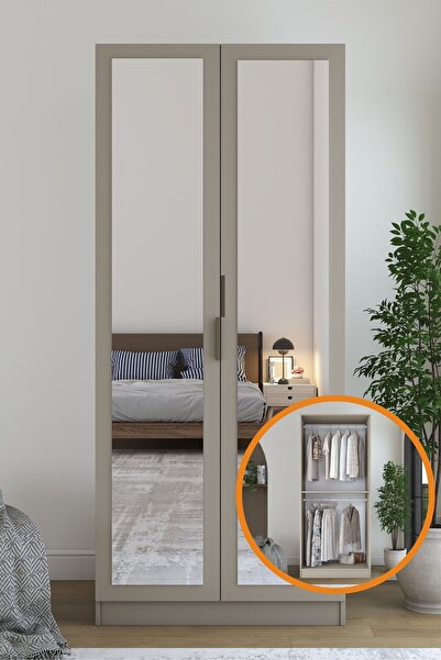 Rani Mobilya Rani BA365 Gardırop Aynalı 2 Kapaklı Raflı 2 Askılı Elbise Dolab...