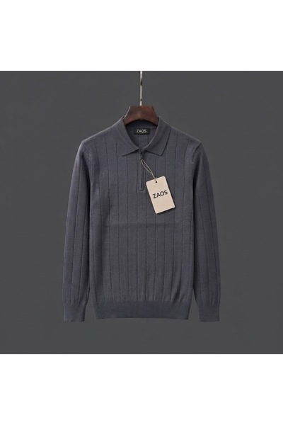PULT Men's Long-Sleeved Zip-Up Basic Polywool Knit Sweater
