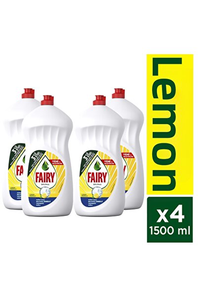 Fairy منظف أطباق سائل أصلي 1500 مل برائحة الليمون × 4 قطع