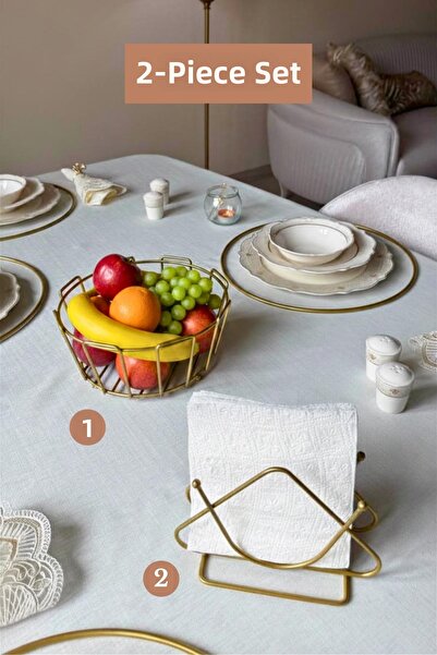 Edora Home Set of 2 Matte Gold Triangular Napkin Holders Oval Corner Fruit Ba...
