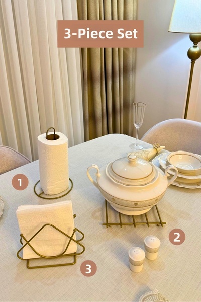 Edora Home مجموعة من 3 قطع من حامل المناديل الورقية المثلثة باللون الذهبي غير...