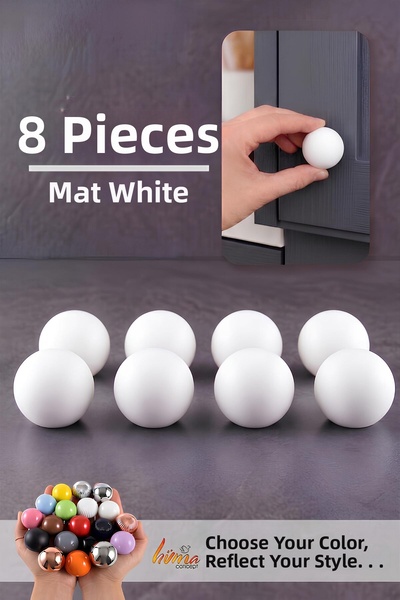 GLASWEN 8Pcs Hard Plastic Knob Round Ball Matte White Cabinet Furniture Kitch...