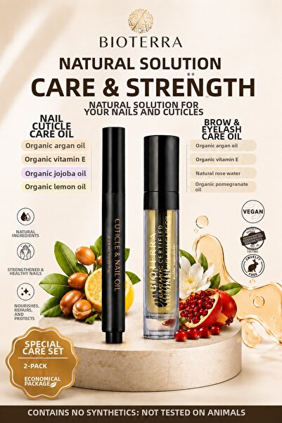Bioterra Eyebrow, Eyelash and Nail Strengthening Set – 2-Pack Organic Care Oil