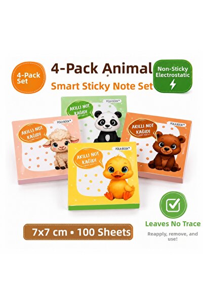 POLABOOK Animal-Themed 4-Piece Mini Smart Note Paper Set 100 Sheets – Non-Sti...